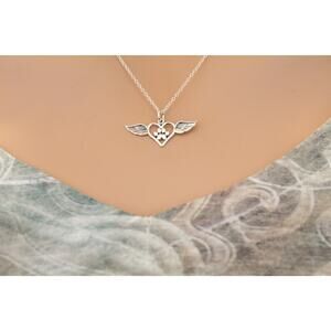 Sterling Silver Paw Print Charm with Heart and Wings Necklace